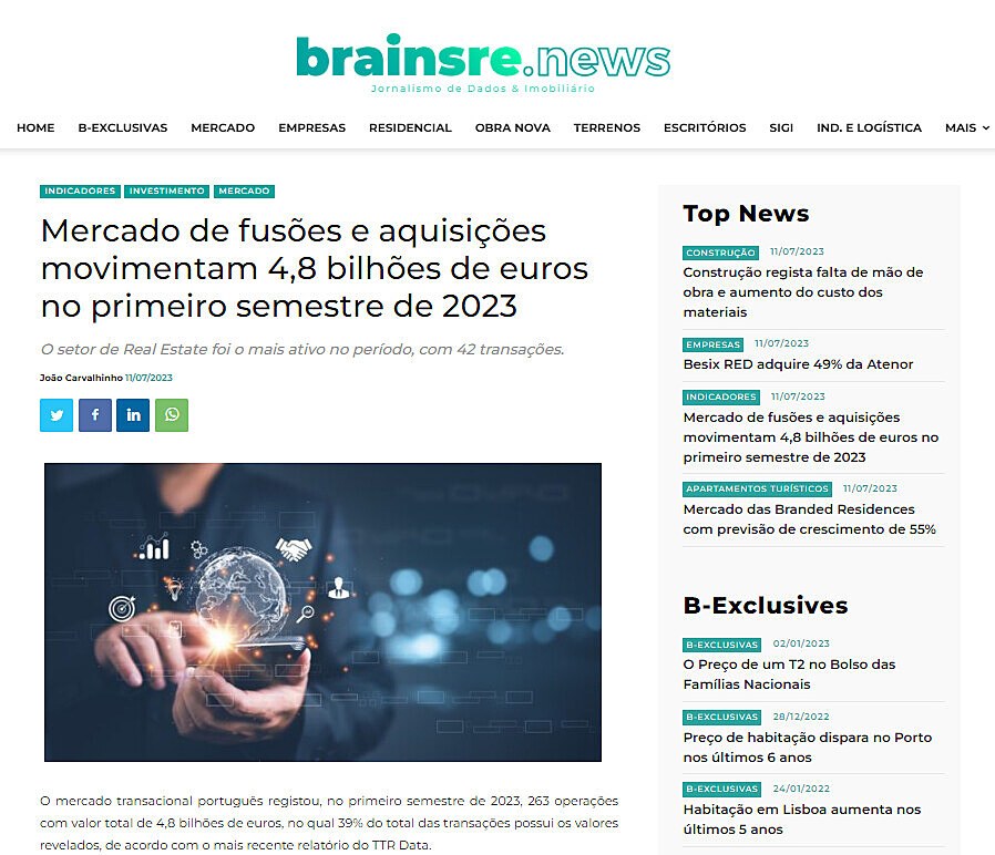 Mercado de fuses e aquisies movimentam 4,8 bilhes de euros no primeiro semestre de 2023